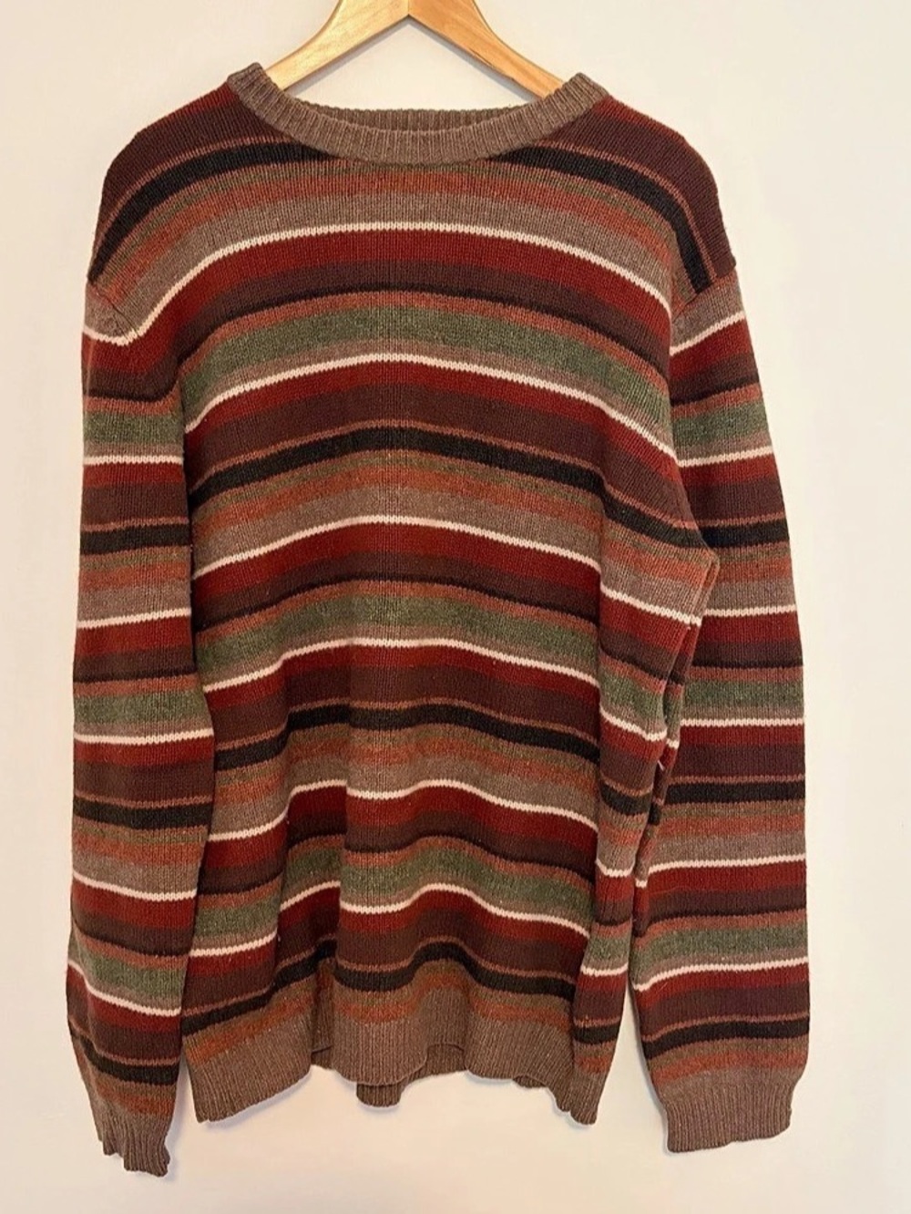VTG EDDIE BAUER Men's Tall Striped Sweater 100% Lambswool Size L
